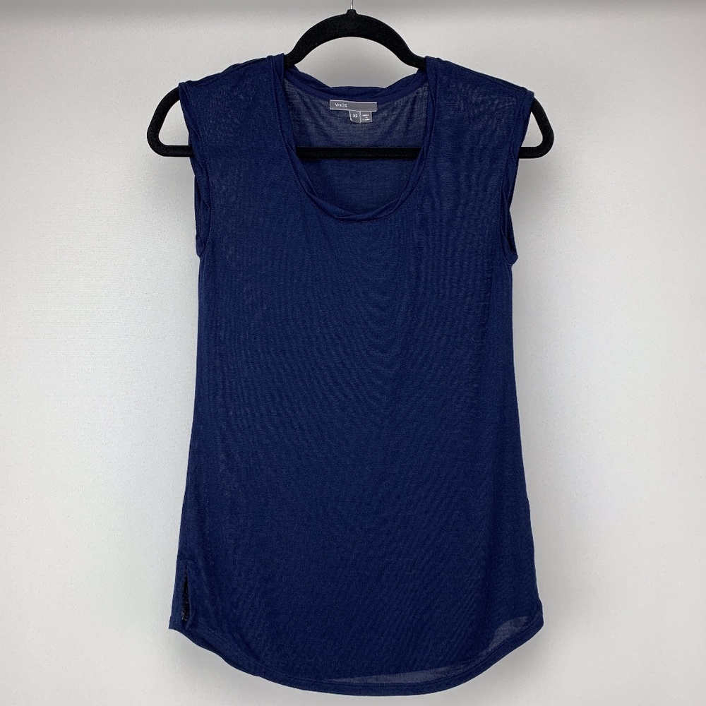 VINCE Navy Blue Casual Tank Top Size XS